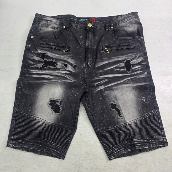 Makobi Other - Makobi Biker Shorts Men's Size 44 Black Acid Wash Distressed Moto Streetwear Y2K